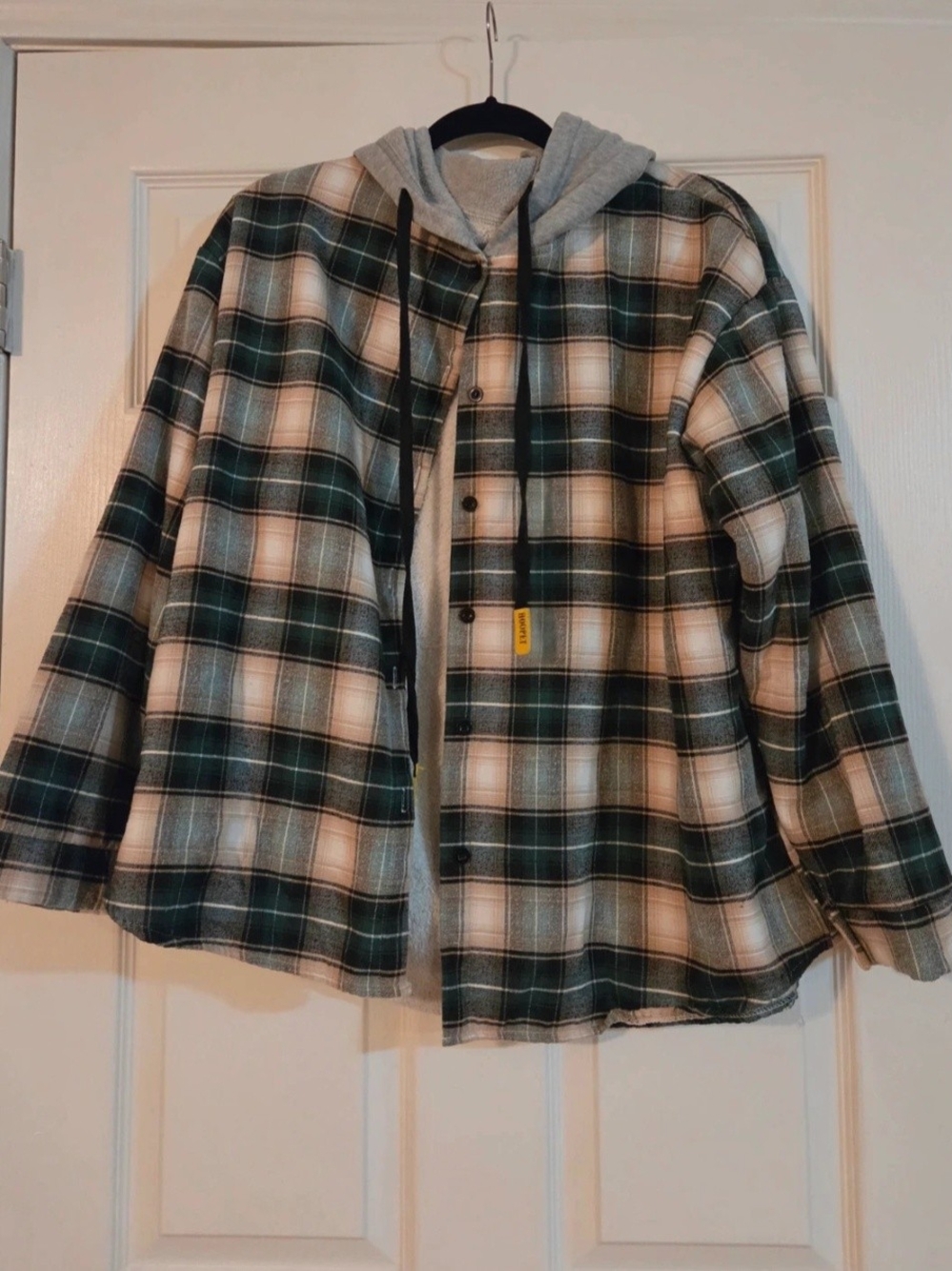 Zaful Green and Gray Plaid Hooded Shacket